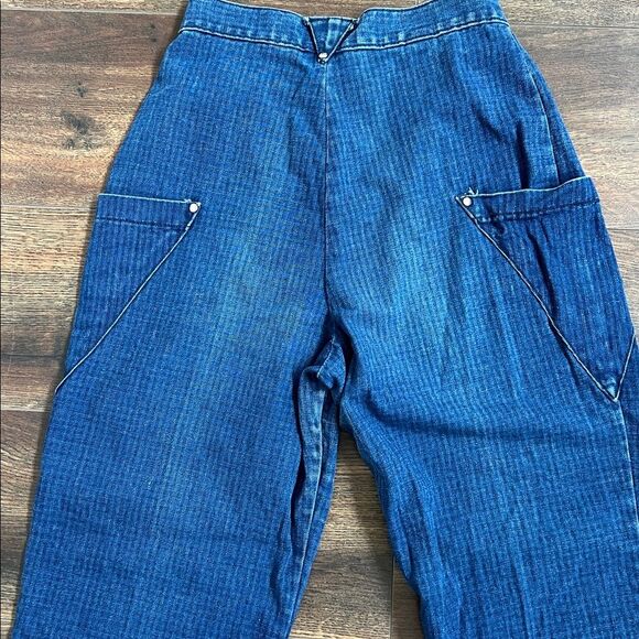 Vintage Levis Junior Size 9 Pin-Striped Blue Denim Jeans Pleated High Rise 24 - Picture 7 of 13